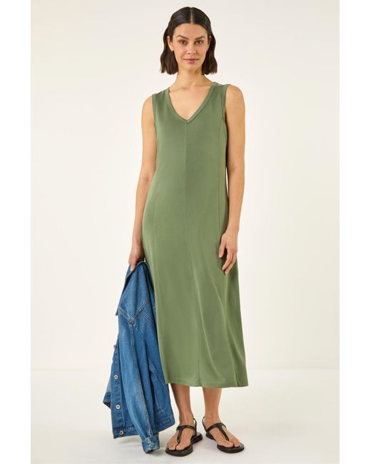Roman Blue Sleeveless V-Neck Midi Dress