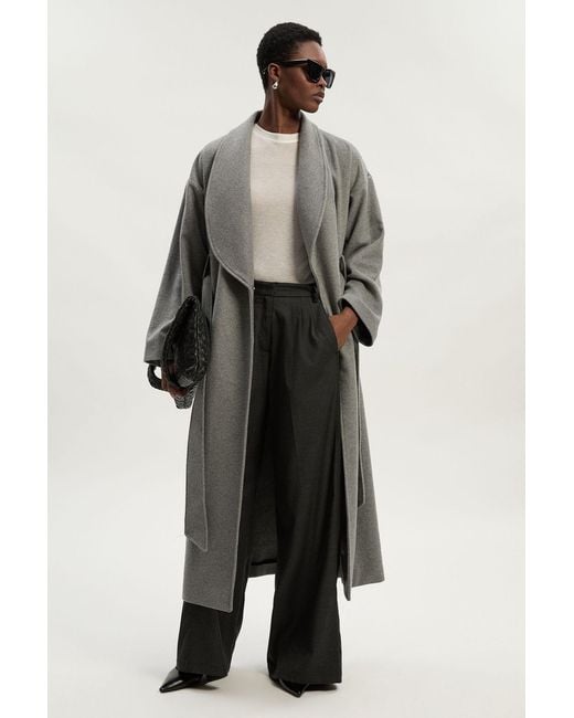 Karen Millen Gray Brushed Wool Belted Wrap Tailored Maxi Coat