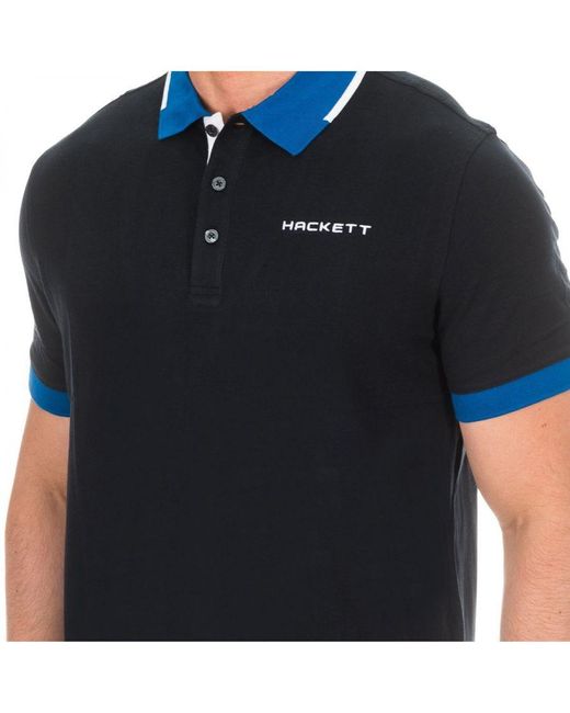 Hackett Black Short-Sleeved Polo Shirt With Contrast Lapel Collar Hmx1005D for men