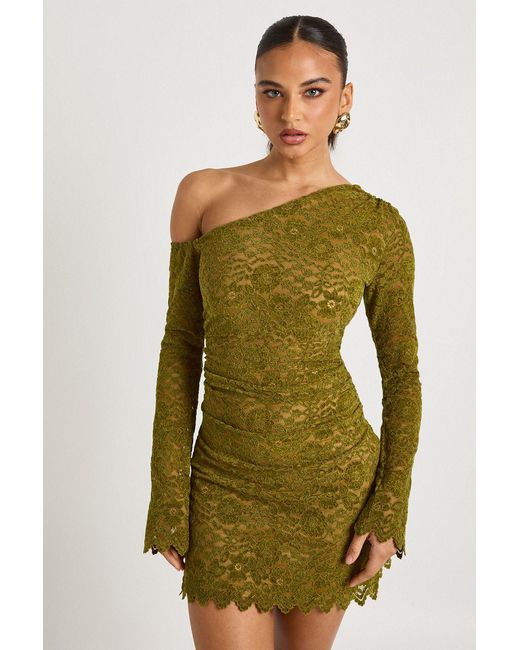 Boohoo Green Velvet Lace Long Sleeve Mini Dress