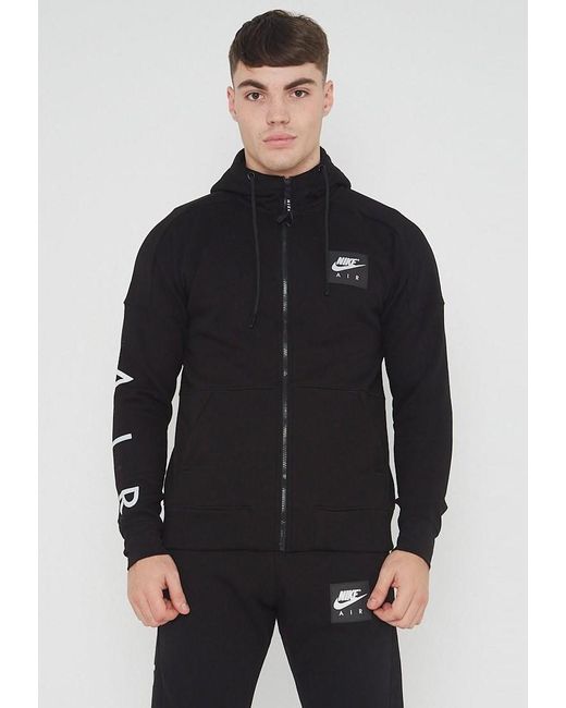 Nike Black Air Fleece Zip Through Hoodie for men