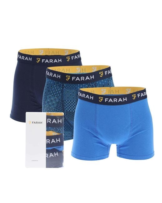 Farah Blue Oakdale 3 Pack Boxer Shorts for men