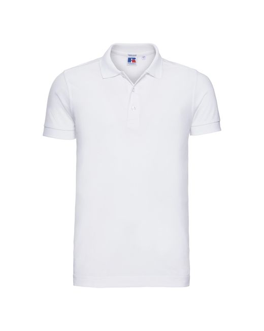 Russell White Stretch Short Sleeve Polo Shirt for men
