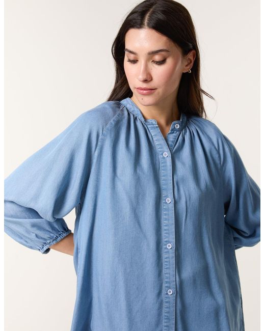 Blue Vanilla Blue Button Front Denim Blouse