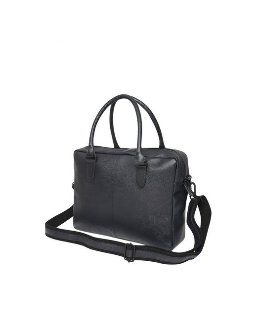 Barney's Originals Black Striped Leather Laptop Bag
