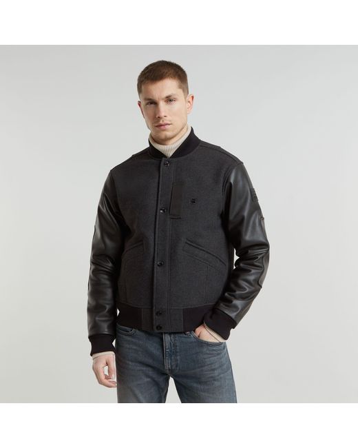 G-Star Black Varsity Wool Leather Jacket for men