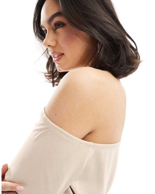 ASOS Natural Slouchy Off Shoulder Cinched Cupro Top
