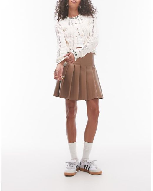 TOPSHOP White Faux Leather Clean Pleat Mini Skirt