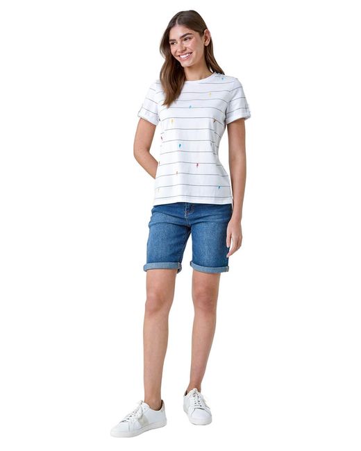 Roman Blue Lightning Embroidery Stripe Stretch T-Shirt