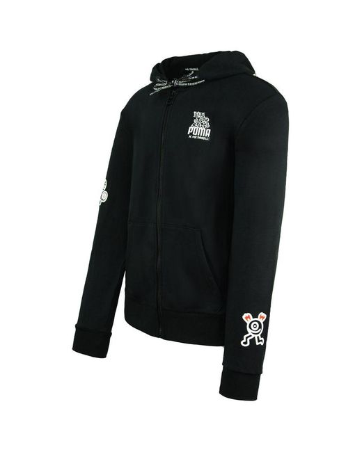 PUMA Black X Mr. Doodle Long Sleeve Zip Up Hooded Jumper 598681 01 Cotton for men