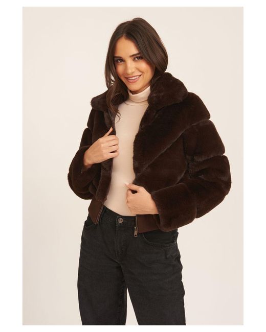 Gini London Black Faux Fur Zip Front Short Jacket
