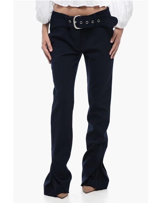 Off-White c/o Virgil Abloh Blue Low-Rise Pants With Plissé Detail