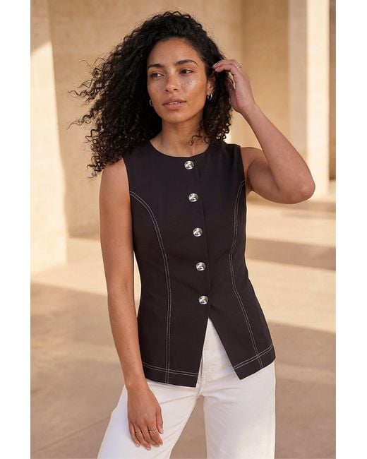 Roman Black Contrast Stitch Waistcoat