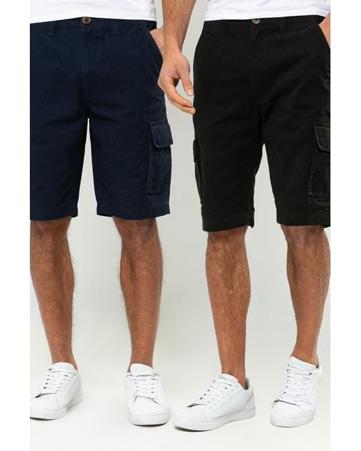 Threadbare Blue 2 Pack 'Ravenscroft' Cotton Cargo Shorts for men