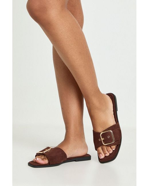 Boohoo White Faux Suede Oversized Buckle Detail Sliders