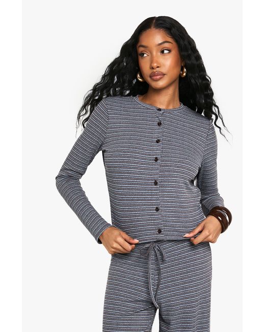 Boohoo Gray Striped Jersey Button Through Top