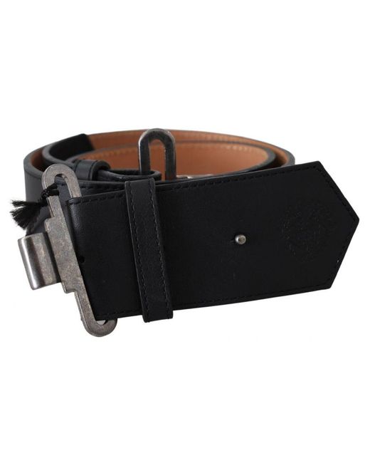 Ermanno Scervino Black Leather Vintage Military Buckle Waist Belt