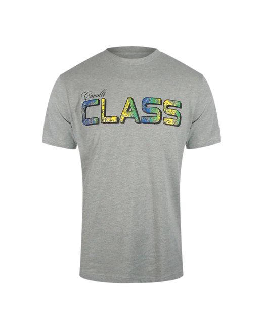Roberto Cavalli Gray Vibrant Floral Logo T-Shirt Cotton for men