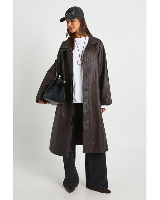 Boohoo Brown Longline Faux Leather Trench