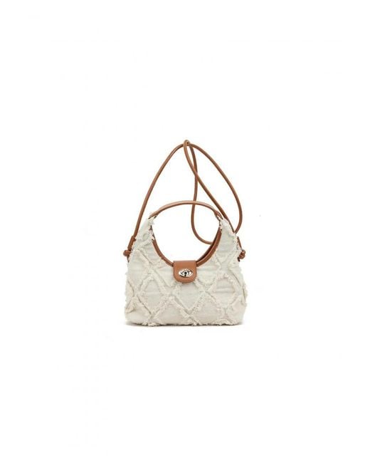 Where's That From White 'Scuba' Top Handle Bag With Rectangular Fringe Stitched Detail
