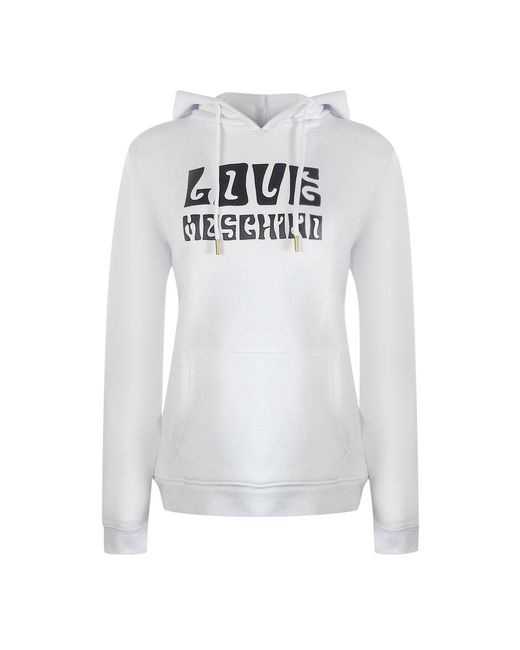 Moschino White Love Groovy Logo Hoodie Cotton