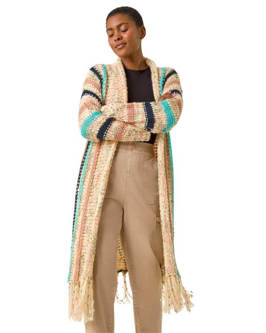 Roman Natural Pattern Fringe Detail Cardigan