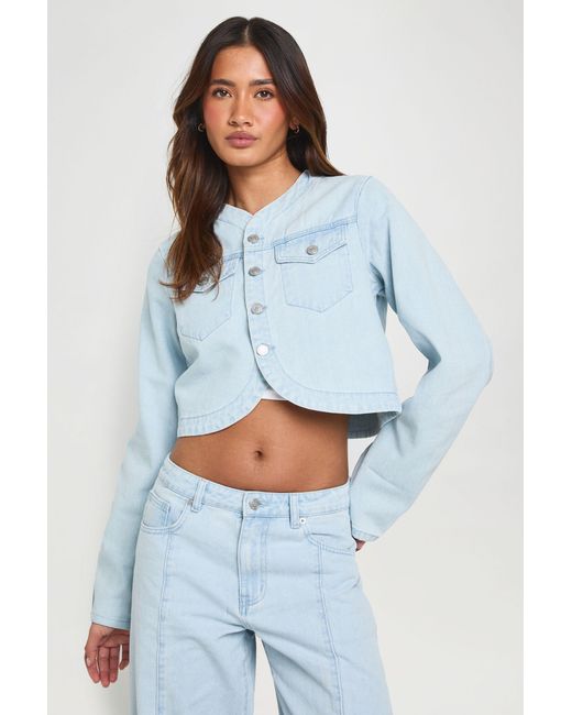 Boohoo Blue Curved Hem Denim Jacket