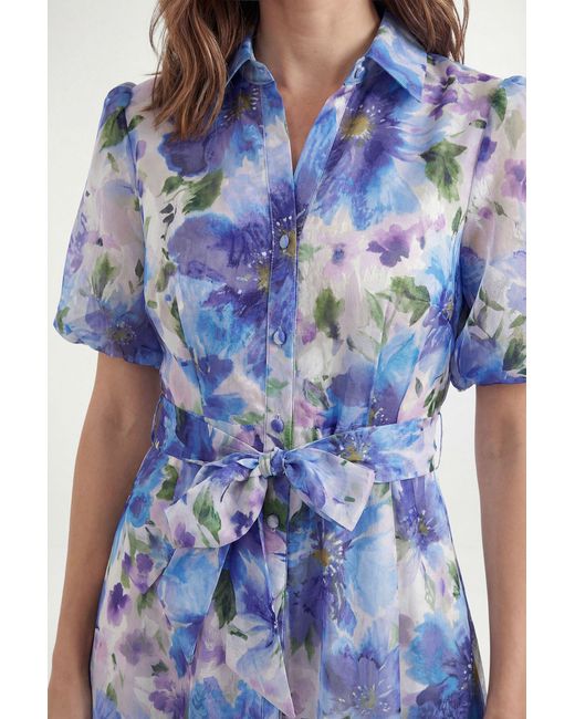 Wallis Blue Petite Floral Burn Out Shirt Dress