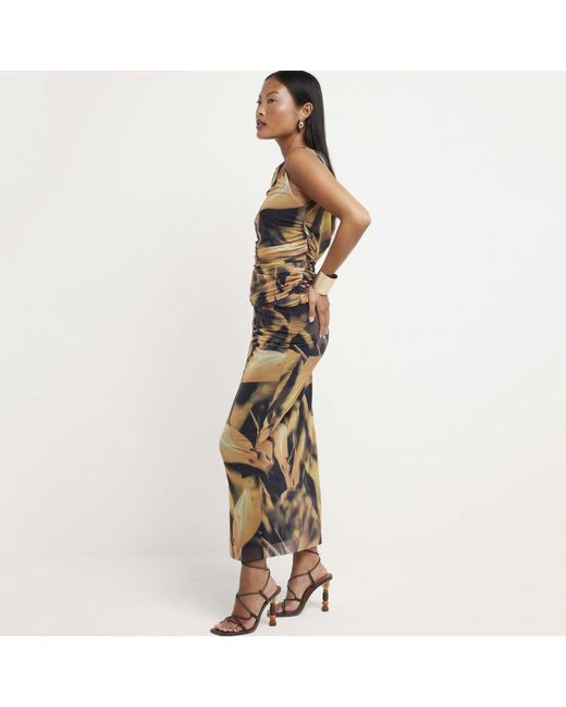River Island Yellow Midi Skirt Petite Khaki Mesh Floral
