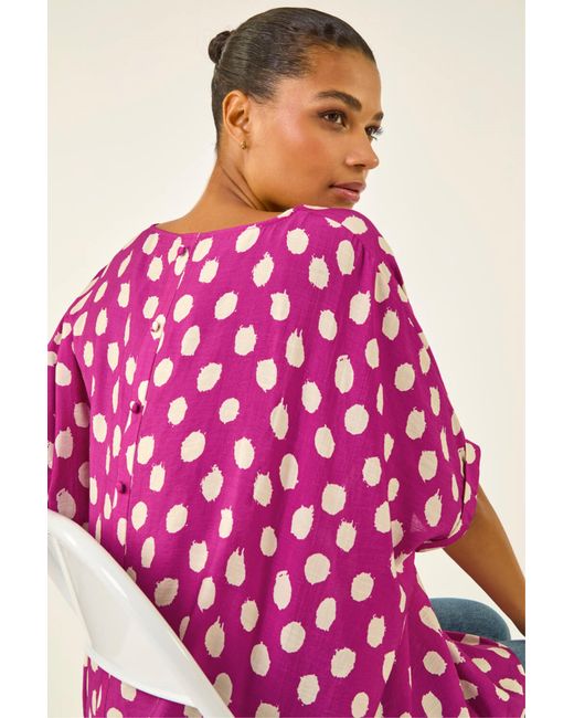 Roman Pink Polka Dot Button Back Top