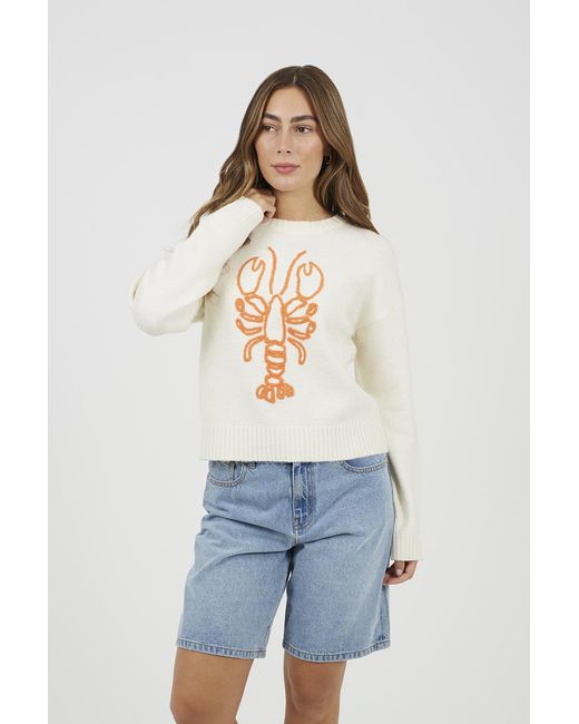 Brave Soul Blue Lobster Embroidered Jumper