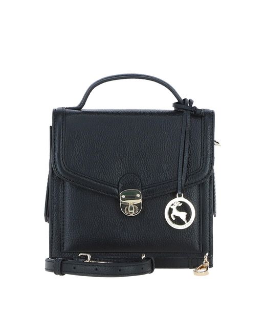 Ashwood Leather Black Compact Handbag With Detachable Crossbody Strap