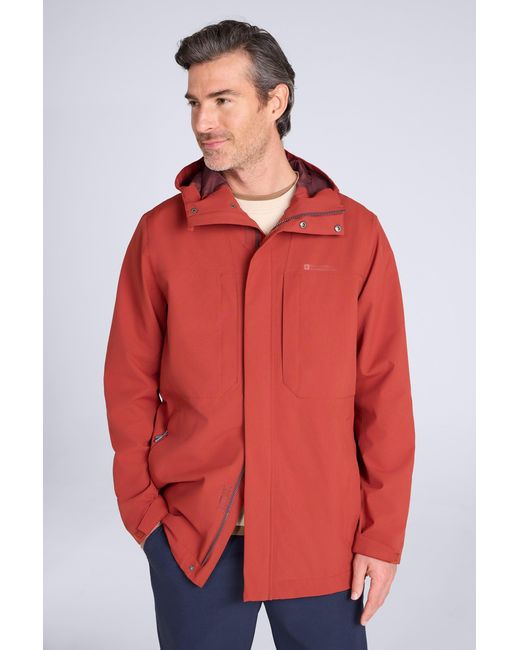 Mountain Warehouse Red 'Ridge' Waterproof Jacket Breathable Adjustable Hood Zipped Rain Coat for men