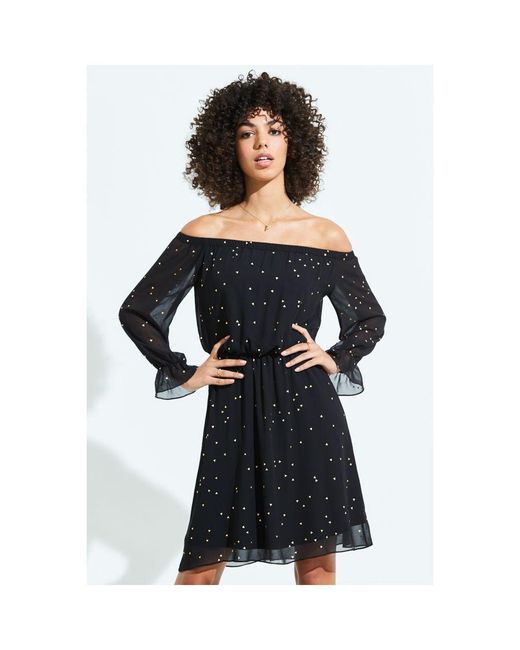 Sosandar Blue Geometric Print Elastic Waist Bardot Dress