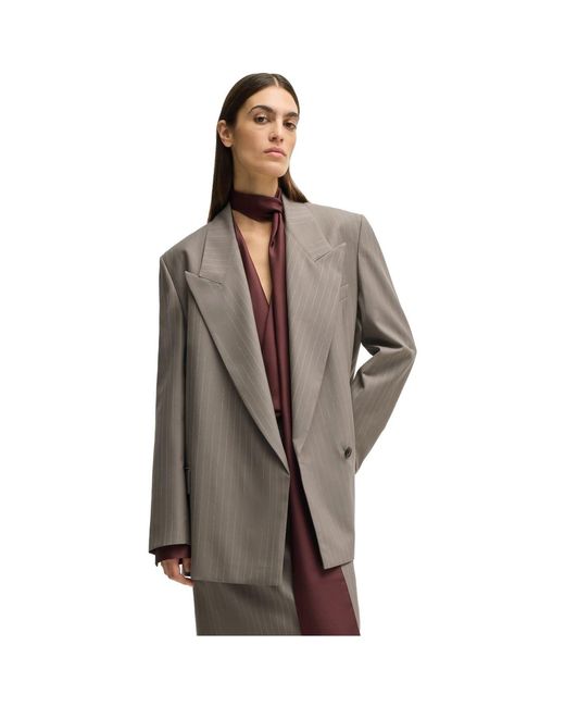 Boss Brown Striped Patterned Oversized Fit Blazer Jacket