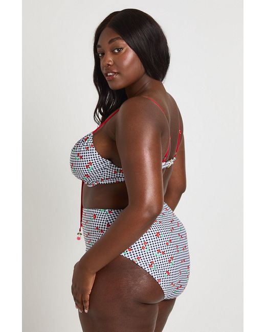 Boohoo Red Plus Gingham Cherry Trim Bikini Set