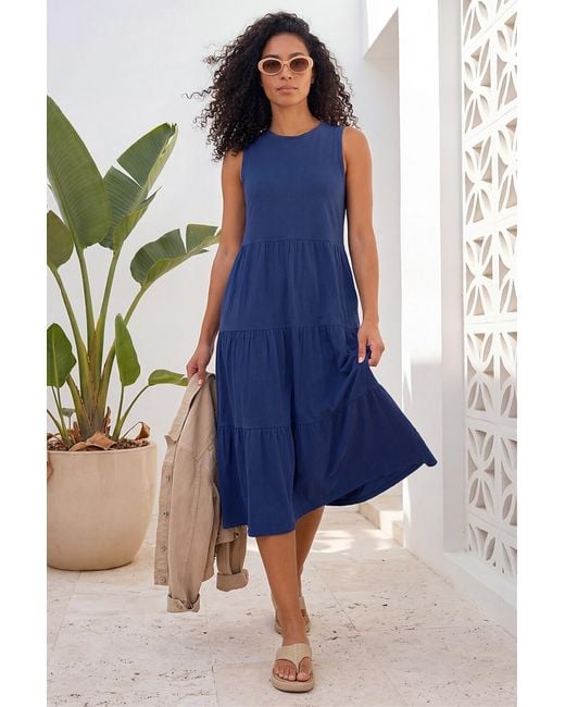 Roman Blue Tiered Midi Smock Dress