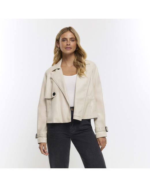 River Island Natural Faux Leather Crop Trench Coat