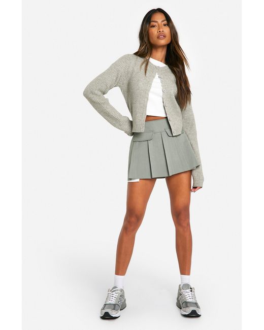 Boohoo Gray Pocket Detail Pleated Woven Mini Skirt