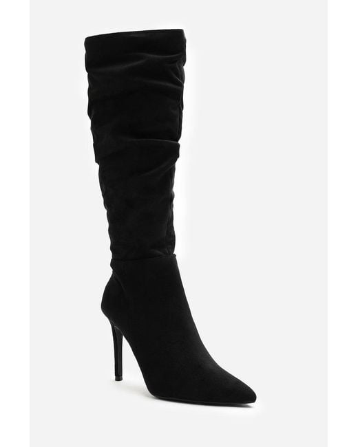 Where's That From Black Wheres 'Goldie' Slouch Suede Knee High Heeled Boot With Inside Zip
