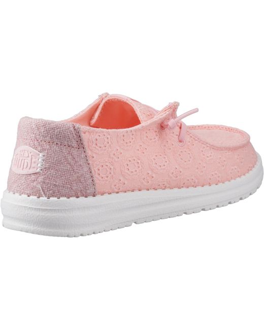 HeyDude Pink Wendy Eyelet Lace Slip On Ladies Shoes