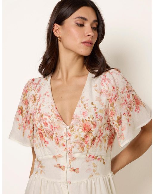 Blue Vanilla Natural Floral Print Button Front Maxi Dress