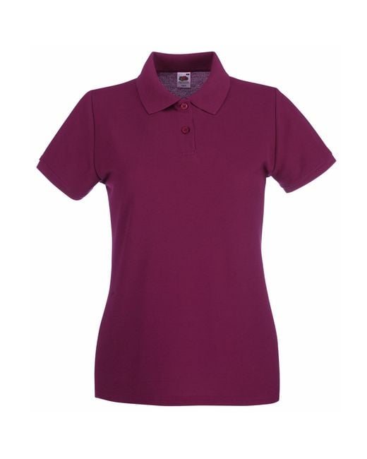 Fruit Of The Loom Purple Ladies Lady-Fit Premium Short Sleeve Polo Shirt Cotton