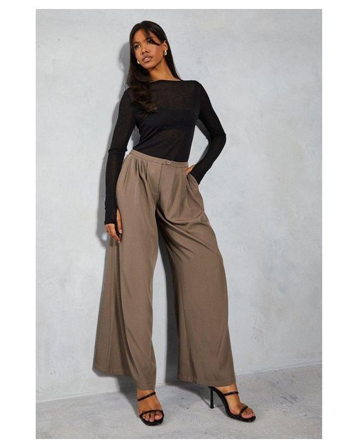 MissPap Brown Tailored Mid Rise Oversized Wide Leg Trousers