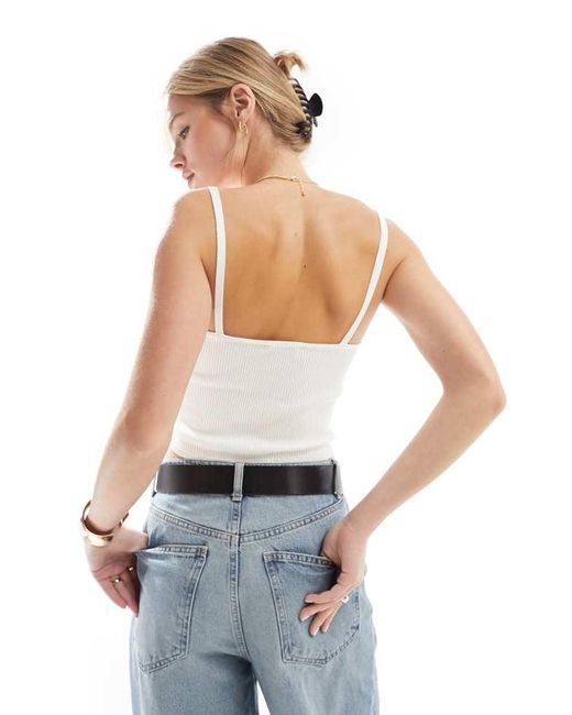 Miss Selfridge White Knit Rib Twist Detail Cami