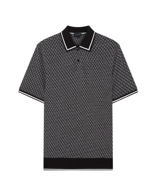 Ted Baker Black Ss Regular Geo Textured Polo Shirt Cotton for men