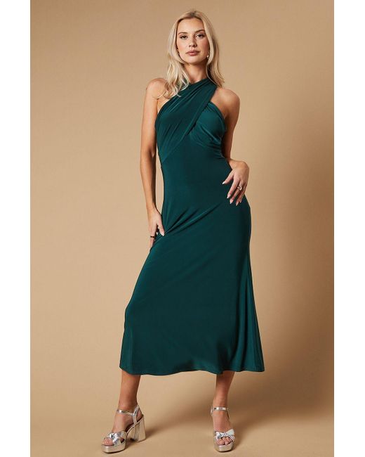 Oasis Green Occasion Double Jersey Halterneck Maxi Dress