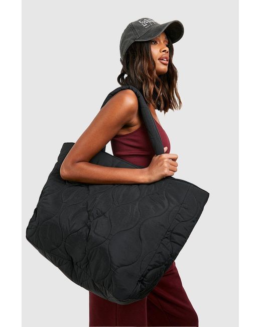 Boohoo Black Quilted Oversized Tote Bag
