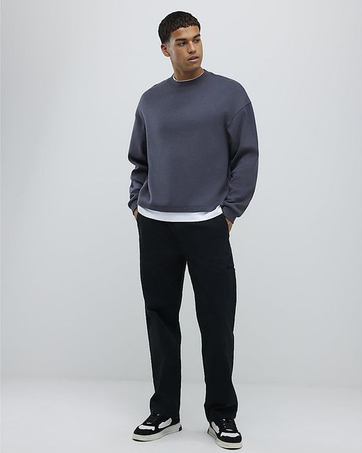 River Island Blue Trousers Loose Fit Pull On Cotton for men