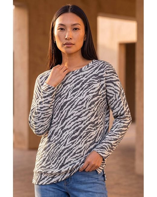 Roman Gray Animal Print Banded Hem Top